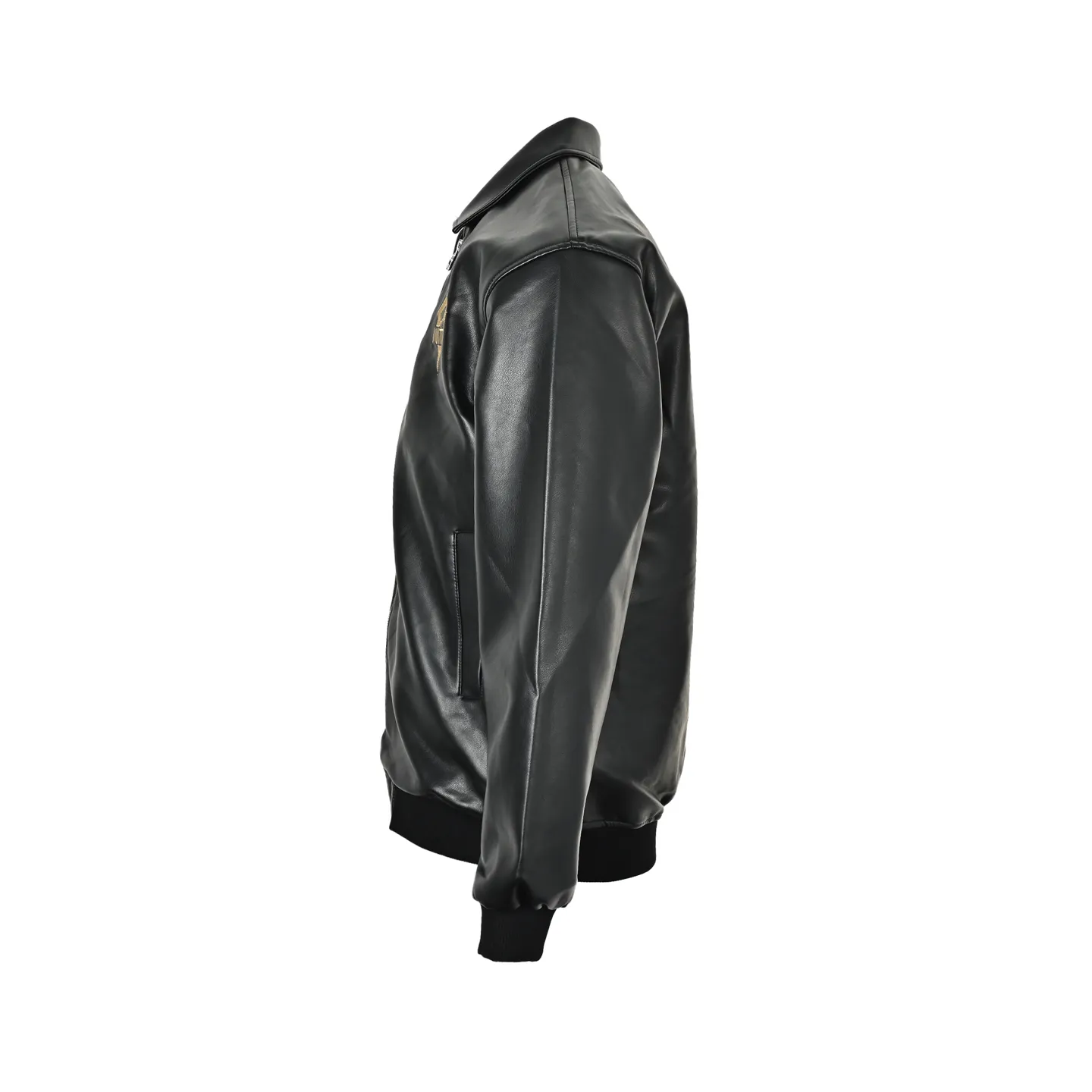 Louis Vuitton/Louis Vuitton black gold embroidered logo lapel leather jacket